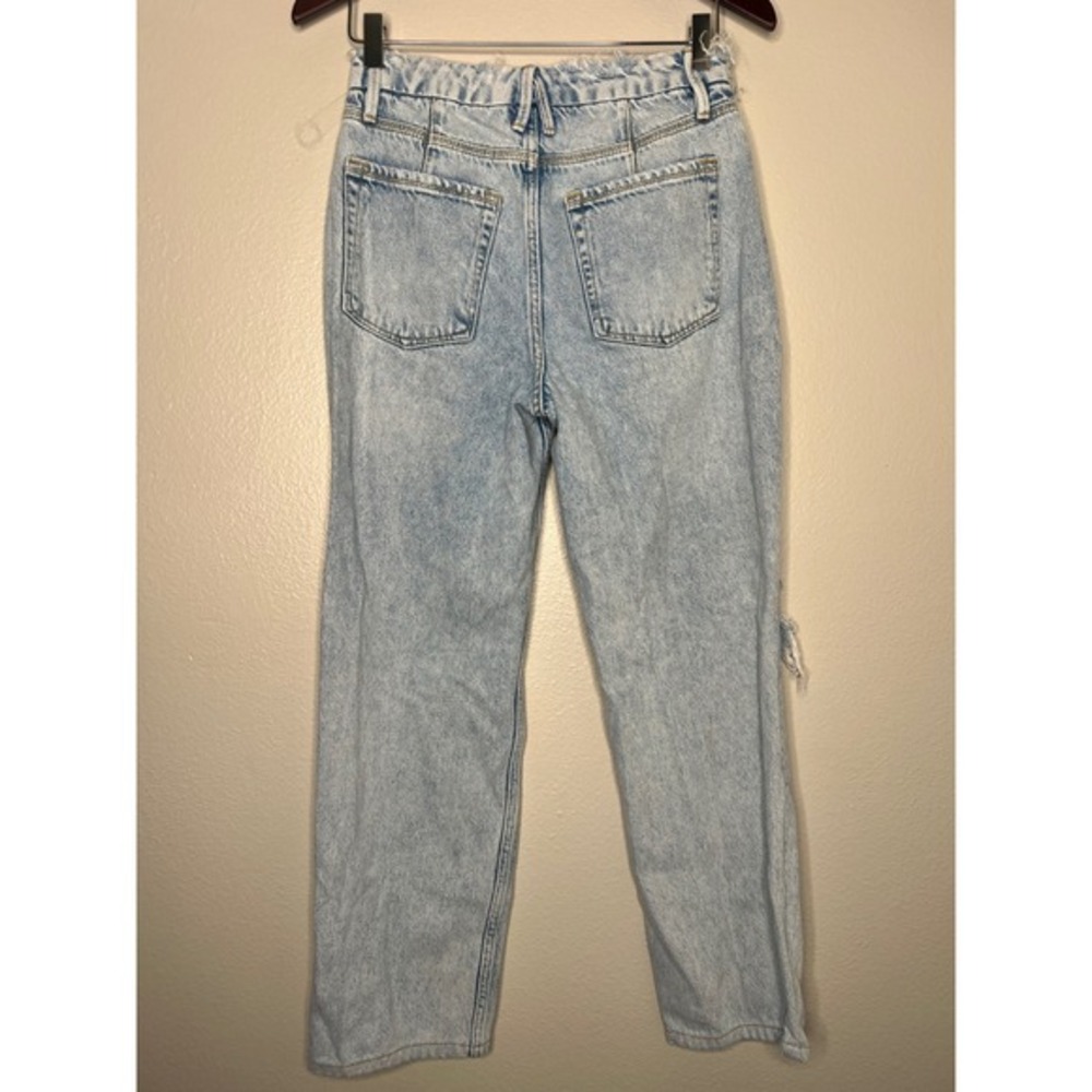 Good American Straight Leg Jeans Light Wash Distressed Ripped Size 0 25 - Picture 6 of 9